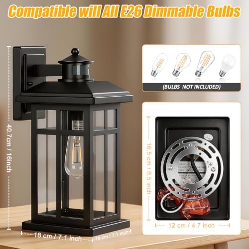 Brilvibera 16" Black Motion Sensor Wall Sconce Light for House