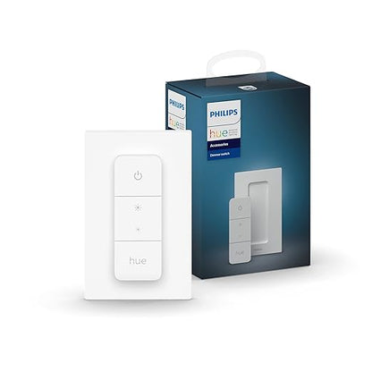 Philips Hue (1) Bridge with (1) Dimmer Switch and Remote, Turns Hue Lights On, Off, Dims or Brightens, Easy, No-Wire Installation - Works with Voice, Matter