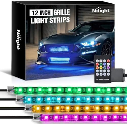 Nilight 4PCS 12" RGB LED Grille Light Strips with Wireless Remote Control