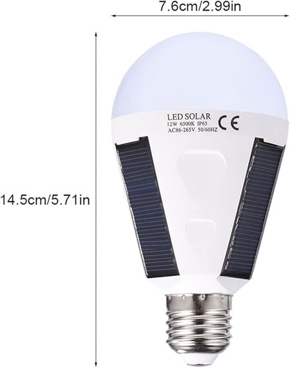 POCREATION Solar LED Light Bulb, Emergency Lamp 12W 1200mAh Battery IP65 Fast Charging 3 Panel E27 Base for Camping Power Outages Outdoor Indoor Use