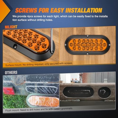 Nilight 6" Oval Trailer Tail Light 2PCS Amber 24LED Turn Signal Lights