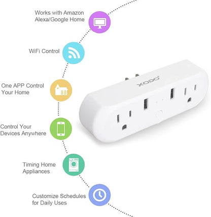 XODO WP3 Smart WiFi Plug - Wireless Remote Control by App Compatible with Alexa and Google Home Assistant 2.4 GHz Network only - Voice Control - WiFi Enable - Smart Home Outlet - 2Pack