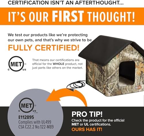 K&H Heated Cat House, Outdoor Kitty Shelter, Safety Listed, 20W, Camo
