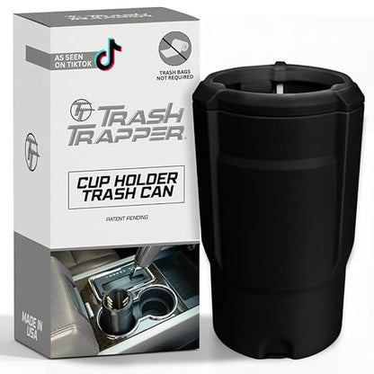 Trash Trapper Car Trash Can Cup Holder | Mini Car Trash Can | Fits in Most Doors | 5.1" x 2.9" | Traps More & Empties Less, Patent-Pending Compaction, Holds Weeks of Small Garbage, Black/Grey