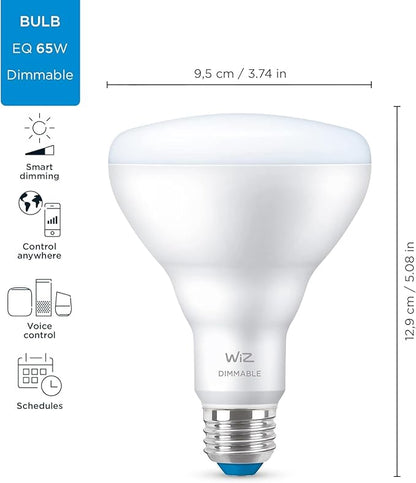 WiZ Connected 65W Eq.(7.2W) BR30 Daylight (5000K) LED Smart Bulb - Pack of 2 - 650 Lumen- E26 - Indoor - Connects to Your Existing Wi-Fi - Control with Voice or App - Activate with Motion