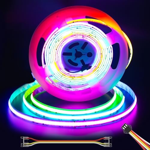 RGB Smart IC COB LED Strip Light 18ft Addressable Chasing Color 12V LED Light Strip Multicolored Flexible RGB Lights for Party, Decoration, Home DIY Lighting Projects(NO Adapter or Controller)