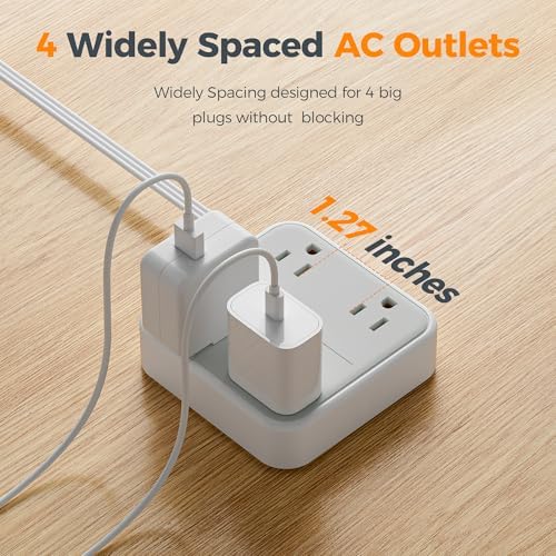 TESSAN Flat Extension Cord 5Ft, Flat Plug Power Strip, Grey