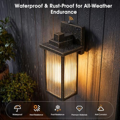 15-Inch Dusk to Dawn Outdoor Wall Light, Black Brush Gold All-Metal