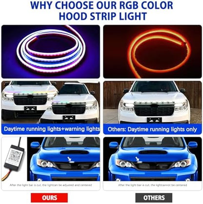 DREAMOTOR 94.5 Inch Car Hood Light Strip, Multicolor Car LED Hood Light
