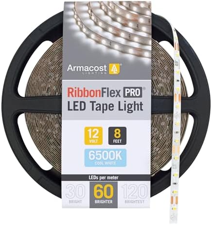 Armacost Lighting RibbonFlex Pro 12V White LED Strip Lights 60 LED/m, 6500K, 8.2 ft, 182211