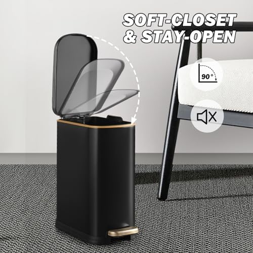 SYNCVIBE Bathroom Trash Can with Soft Close Lid 3.5 Gallon Matte Black