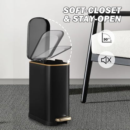 SYNCVIBE Bathroom Trash Can with Soft Close Lid 3.5 Gallon Matte Black