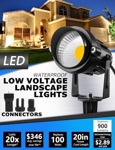 SUNVIE 24 Pack Low Voltage Landscape Lights LED 12W Landscape Lighting with connectors AC/DC 12V-24V Outdoor Spotlight IP65 Waterproof Tree Flag Lights Warm White Spotlights for Yard Garden Pathway