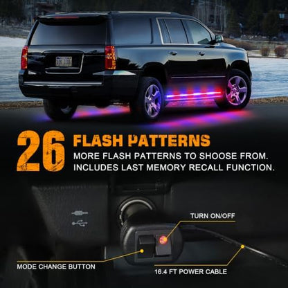 XRIDONSEN 2 Pack 70-Inch Red Blue 864 LED Running Board Strobe Lights Strip
