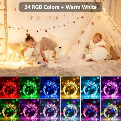 OMIKA Fairy Lights Plug in, 80FT 240 LED Fairy Lights with Remote, 150 Lighting Modes String Lights Indoor, RGB Colors+Warm White Fairy Lights for Bedroom Party Outdoor Decor