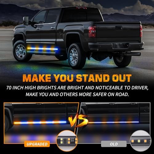 XRIDONSEN 70 inch Running Board Strobe Lights Amber Blue Emergency Lights