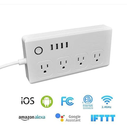 Jinvoo WiFi Smart Power Strip Surge Protector Extension Cord Multi Plug with 4 AC Outlets 4 USB Ports, No Hub Required, Works with Google Home