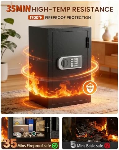 [2026 Upgraded] -35 Min Real Fireproof Safe-3.6 Cu Ft Large Safe for Home