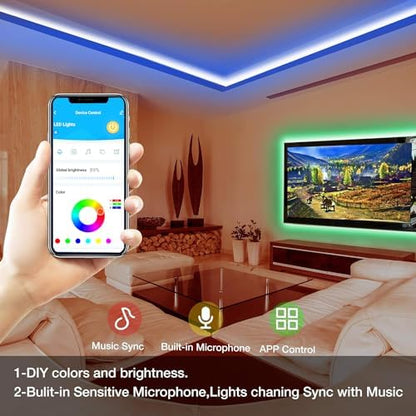 DAYBETTER Smart RGB Led Strip Lights, 50ft Led Lights for Bedroom with App Control, Multicolor Changing Led Light Strips Apply for Home Decor, Living Room, Kitchen, Home Party Decoration
