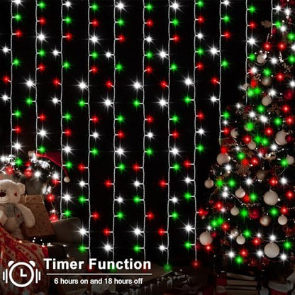 echosari Red White and Green Christmas Curtain Lights Battery Operated