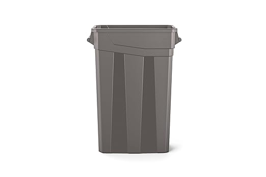 Suncast Commercial 23-Gallon Narrow Trash Can with Handles - Durable Garbage Can, Gray, Made in the USA