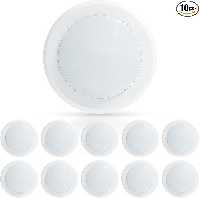 ECOELER 6inch LED Flush Mount Disc Light,16.5W Dimmablel Ceiling Lighting Fixture, 4000K Cool White 1000Lm, Low Profile Aluminum Trim Surface Mount Downlight, ETL & FCC Listed, 10 Pack