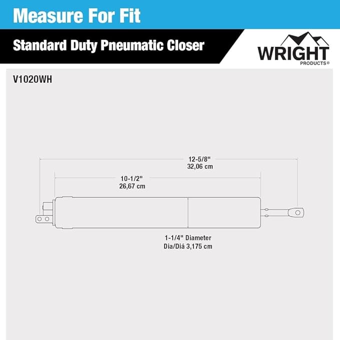 Wright Products Standard Duty Pneumatic Screen & Storm Door Closer – Adjustable Closing Speed, Quiet Operation, Easy Installation (Transitional, White)