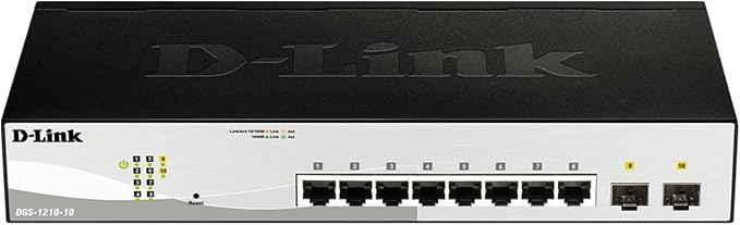 D-Link 10-Port Gigabit Smart Managed Switch | 8 GbE + 2 SFP Ports | L2+ | VLANs | Cable Diagnostics | Web Managed | Desktop or Rackmount | Fanless | NDAA Compliant | Lifetime Protection (DGS-1210-10)