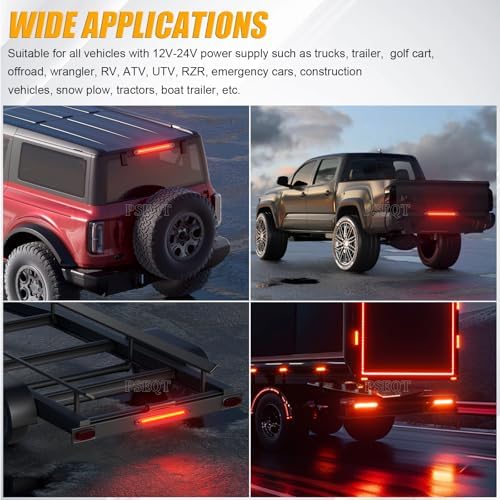 PSEQT 16" LED Trailer Tail Light Bar, Brake Stop Turn Signal Running Reverse Lights Red & Amber & White 3-Color Multi-Function Identification Strip Lamp Waterproof for Pickup Offroad Truck Trailer RV