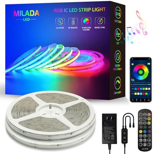 80ft/24M RGB Smart IC COB LED Strip Light, Color Flowing Strip Light