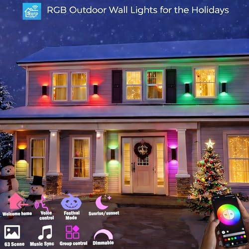 rosykite Smart Outdoor Wall Lights, RGB Color Changing Up Down Sconce 13"