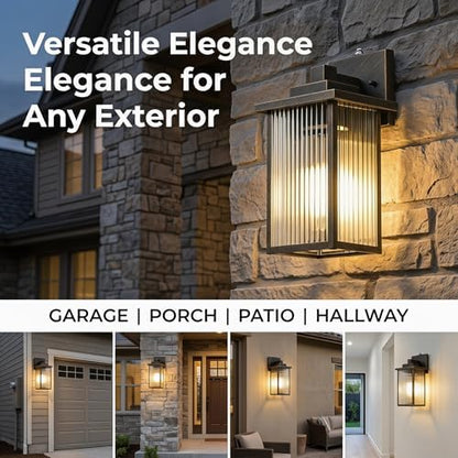 13" Black Brush Gold Dusk to Dawn Wall-Mounted Porch Light