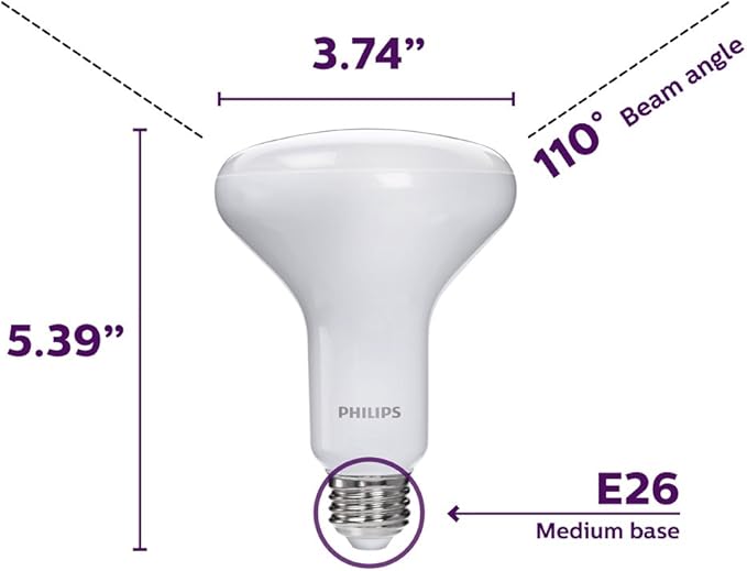Philips LED Dimmable BR30 Soft White Light Bulb with Warm Glow Effect 650-Lumen, 2700-2200-Kelvin, 9-Watt (65-Watt Equivalent), E26 Base, Frosted, 1-Pack