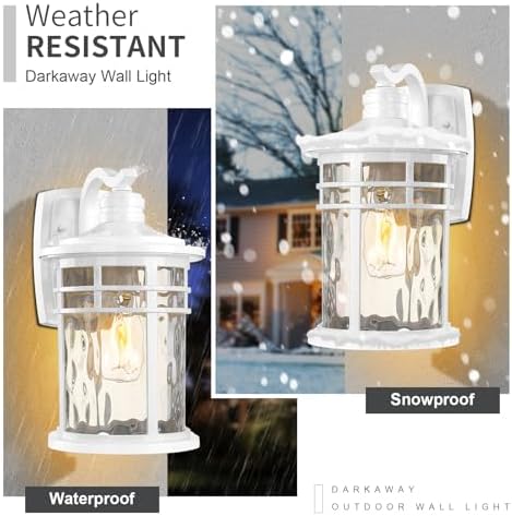 Darkaway Outdoor Wall Light Fixture,14.57inch Large Outside Porch Lights Wall Mounted Water Ripple Glass Exterior Waterproof Lantern Modern Wall Sconce Lighting for Front Door Yard Patio