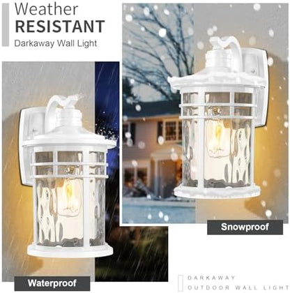 Darkaway Outdoor Wall Light Fixture,2pcs 14.57inch Large Outside Porch Lights Wall Mounted Water Ripple Glass Exterior Waterproof Lantern Modern Wall Sconce Lighting for House Front Door