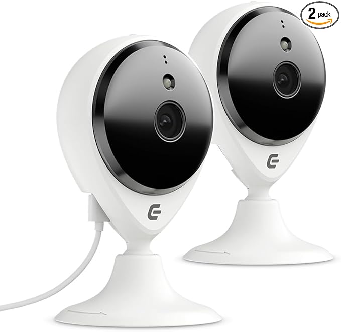 Smart Security Camera Indoor Plug-in Wired, 2 Pack 1080p IP/WiFi Cam for Home Pet Elder Video Monitoring, Two-Way Audio + Phone App, Motion Detection, Compatible with Alexa (White)