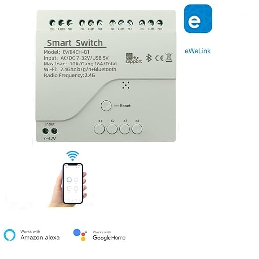 4 Channel USB 5V DC 7-32V Smart WiFi Bluetooth Wireless Relay Switch Module,eWelink app WiFi Remote Control Lights Garage Door,Compatible with Alexa,Google Assistant