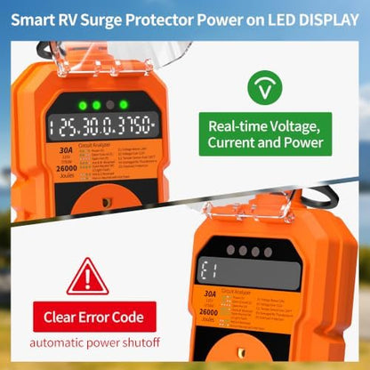 30 Amp RV Surge Protector 26000J Overload Auto Shutoff & Manual Reset
