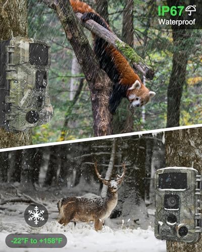 KJK Trail Camera 4K 64MP WiFi Bluetooth Game Camera, Night Vision Wildlife Hunting Camera, 0.1s Trigger Motion Activated, IP67 Waterproof, 130° Wide Angle, 32GB SD Card for Deer & Farm Security