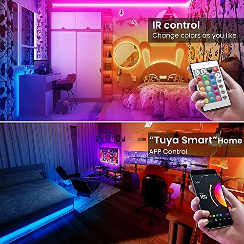 TJOY 50ft Smart Led Strip Lights for Bedroom, Alexa Led Light Strip,5050 RGB Color Changing Music Sync Led Lights Strip with App Remote,Multi-Color Wireless Led Lights for Bedroom (APP+Remote+Voice)