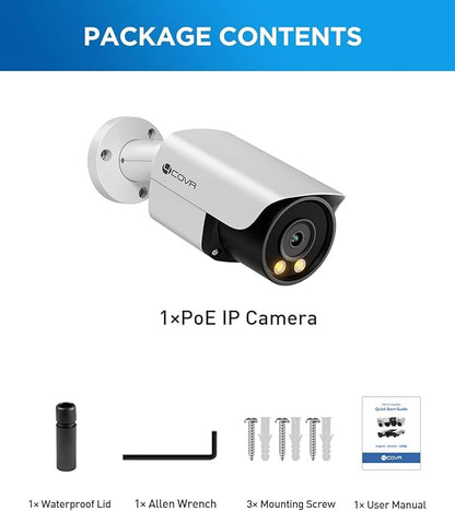 4COVR 4K PoE IP Security Bullet Camera Outdoor, 8MP UltraHD Wired Camera with Dual Lights Full-Color Night Vision, Two-Way Talk, AI Person/Vehicle Detection, Up to 256GB microSD Card, LY37YX8MA