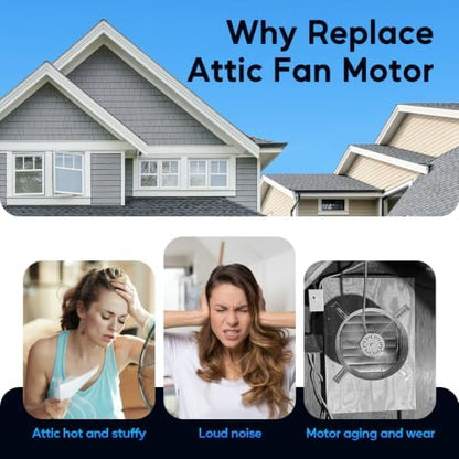 F0510B2944 Power Vent Attic Fan Motor with Smart Adjustable Thermostat for Power Attic Ventilators and Exhaust Fan, Compatible with Lomanco 2000, 2000TH and 1800 Series