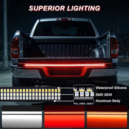 Tailgate Light Bar - 48" Aluminum Frame 780 LED Strip with Red Brake, Yellow Turn & White Reverse Lights, Waterproof Triple Row LED Tailgate Light Bar for Trucks, SUVs, Pickups