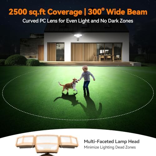 85W 10000LM Motion Sensor Outdoor Lights, 4-Head Super Bright LED Security Light, 5000K Daylight, IP65 Waterproof Hardwired Motion Detector Flood Lights Outdoor for Garage, Yard (Brown)