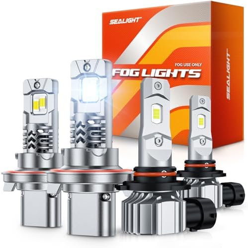 SEALIGHT H13 H10 LED Bulbs Combo, 68000 Lumens 6500K Cool White, Real 1:1 Size Fog Lights For Ford F-150 2004-2014, Pack of 4