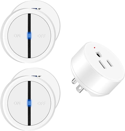 Greencycle Wireless Remote Control Outlet Plug with Switch,On Off Outlet Switch for Light,15A,Renmote Control for Indoor Lights,Lamps,Household,300ft Long Range,No Wiring,White,2SW+1Outlet