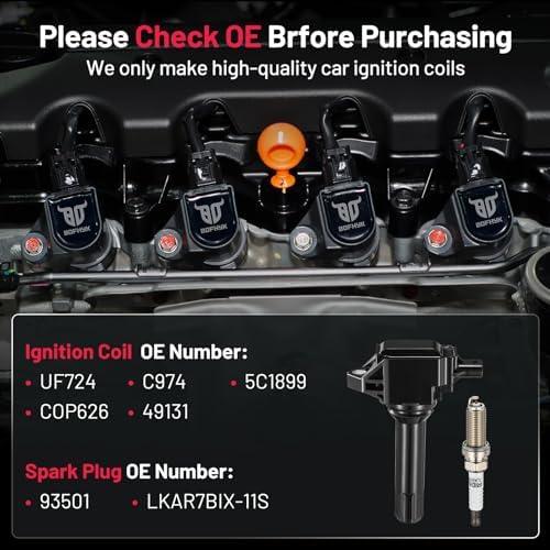 BDFHYK Ignition Coil Pack UF724 and Iridium Spark Plugs 93501 Compatible with Subaru 2014-2016 Forester 2013-2015 Impreza 2013-2014 Legacy Outback XV Crosstrek 2.5L 2.0L H4 C974 5C1899 COP626,Set of 4
