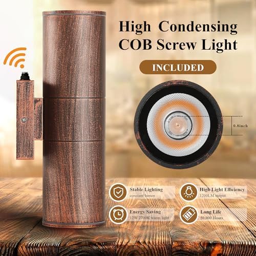 DAKAFUL Dusk to Dawn Outdoor Lighting Sensor Wall Lights 2Pack, 12W 2700K Integrated LED Cylinder Up Down Lights Outdoor, IP65 Waterproof Aluminum Wall Sconce Exterior Wall Light for Porch Patio etc.