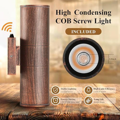 DAKAFUL Dusk to Dawn Outdoor Lighting Sensor Wall Lights 2Pack, 12W 2700K Integrated LED Cylinder Up Down Lights Outdoor, IP65 Waterproof Aluminum Wall Sconce Exterior Wall Light for Porch Patio etc.