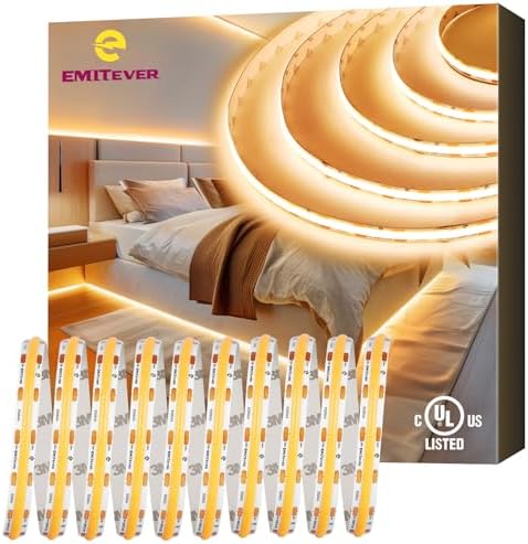 EMITEVER 24V COB LED Strip Lights 2700K,16.4ft 2400LEDs,UL Listed